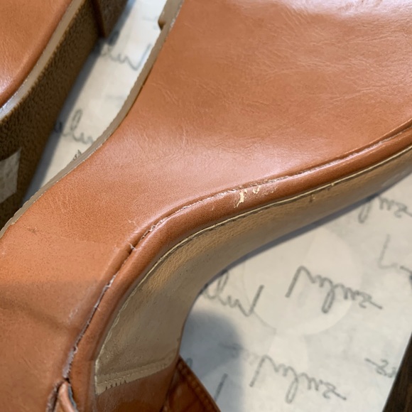 Tan PU Open Toe Buckle Ankle Strap Platform Wedge - Picture 6 of 7